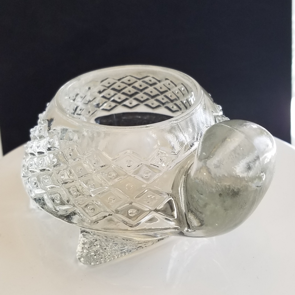 Vintage Crystal Clear Glass Avon Turtle Votive Tealight Candle Holder